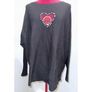 Liv Milano Women's Pullover Long Sleeve Sweater Heart Black‎ 1x